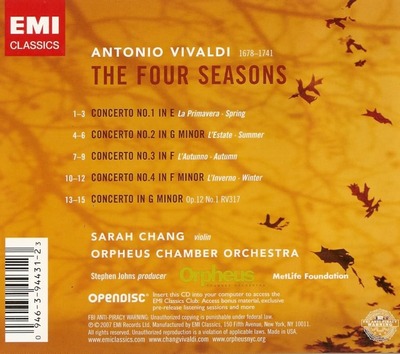 دانلود آلبوم چهار فصل ویوالدی با اجرای ویولن زیبای سارا چانگ